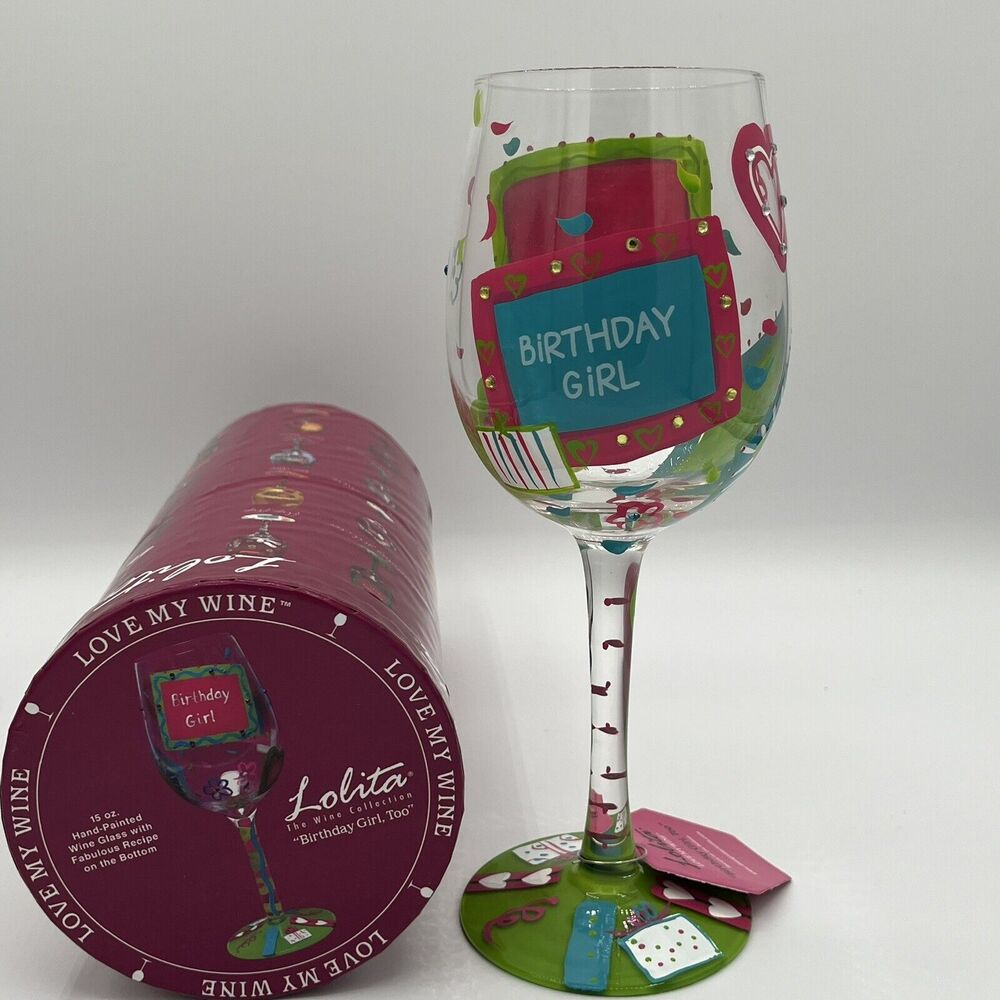 New Lolita Wine Glass GLS11-5511B Collection Birthday Girl Too 15oz Hand Painted - Picture 3 of 6